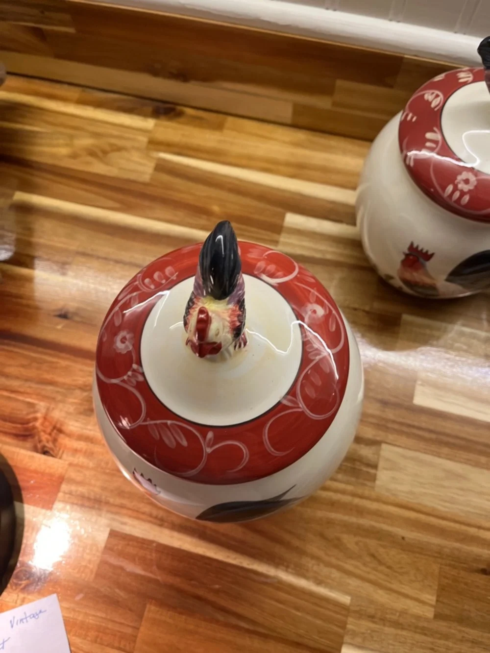 Home Interiors Cream Rooster Ceramic Canister Set with Red Lids